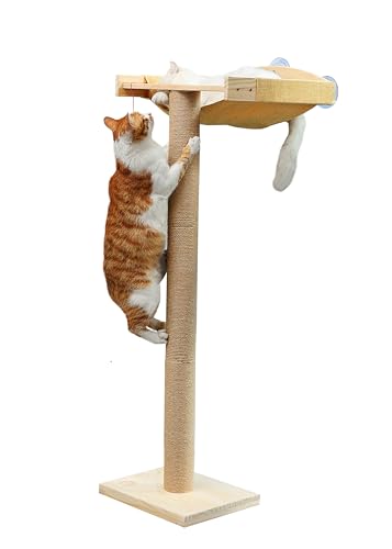 Cat Window Perch with Scratching Post, 46-Inch Tall Climbing Tree & Hammock - size: standard