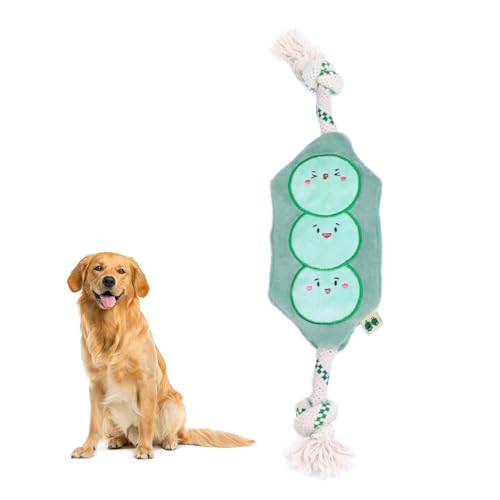 Green Sheep Interactive Plush Dog Toy, No Stuffing Squeaky Toy with Recycled Cotton Rope for Medium to Large Dogs, Chew Toy, Pea - color: Pea（L）