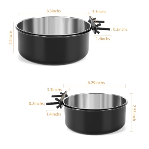 2 Pcs Stainless Steel Large Dog Crate Food Water Bowl, 56 & 41 OZ - color: Black, size: L (56 & 41 OZ)