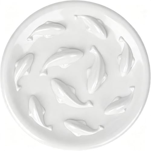 Slow Feeder Bowl for Cats and Small Dogs,Cilkus Fish Pool Design, Fun Interactive Bloat Stop Puzzle Feeder Bowl Healthy Eating Diet Made of Melamine Food Grade Material Dishwasher Safe (White) - color: White