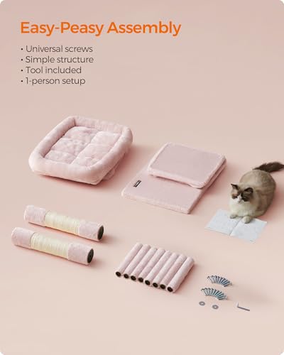 Feandrea Cat Tree, 33.1-Inch Cute Cat Tower, Plush Kitten Condo, Jelly Pink - color: Jelly Pink, size: L (23.6"L x 15.7"W x 33.1"H)