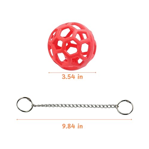 Turtle Feeder Ball with Chain, Hanging Tortoise Treat Ball, Turtle Enrichment Toys, Tortoise Hay Holder, Foraging Food Toy for Small Pet Rabbit Bunny Guinea Pig, Tortoises Accessories (Red Ball) - color: Red Ball