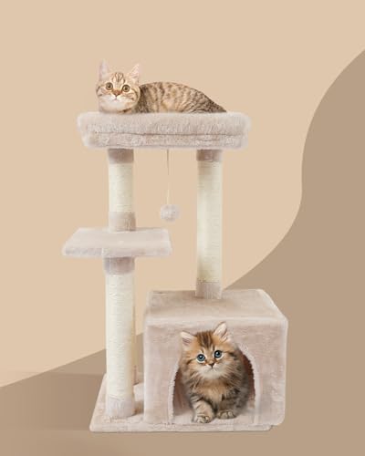 Cute Cat Tree Kitten Cat Tower Condo Cat Furniture Sisal Scratching Posts B - color: Beige