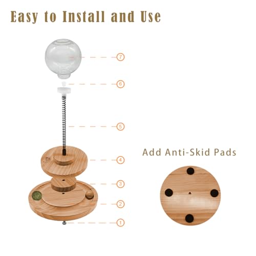 Marchul Cat Puzzle Feeder, Interactive Cat Toy with Treat Dispenser & Roller Track Ball, Wooden Slow Feeder Ball for Indoor Cats, 3-in-1 Food Puzzle Toy for Mental Stimulation