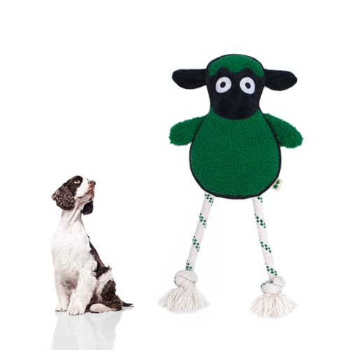 Green Sheep Rope Toy for Dogs, Durable Plush Dog Chew Toy with Squeaker, Interactive Pet Toy for Small Medium Large Dogs, Tough Recycle Cotton Rope & PP Cotton Stuffing - color: Green Sheep (M)