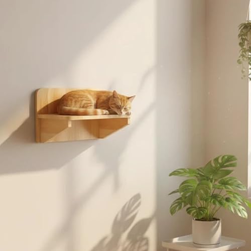 Solid Pine Wood Cat Wall Shelf - Unfinished Natural Wood Perch for Indoor Cats, Wall-Mounted Lounging Bed & Climbing Platform, Space Saving Cat Furniture