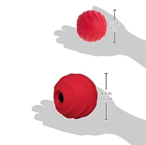 Dog Toys Hollow Red Tough Rubber Ball Cleans Teeth Bounce Fetch Fill with Treats (Large - 4 Inch) - size: Large - 4 Inch