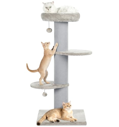 Cat Craft 43" Short Plush Cat Scratching Post with Perch & Bed, Grey - color: Light Grey
