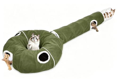 Ownpets 2-in-1 Cat Tunnel Large Lollipop 12"D Collapsible Cave Plush, Green - color: Green