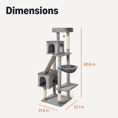 Amazon Basics Indoor Cat & Kittens Multi-Level Climbing Activity Tower with Scratching Posts, FSC Certified, 60.1" (152.7cm) H, Grey - size: Large – 60.1" (152.7cm) H
