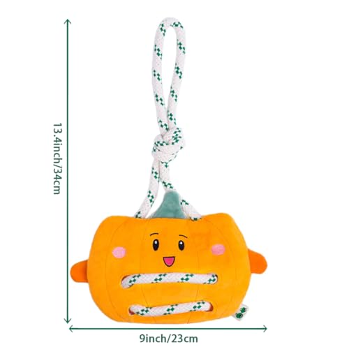 Green Sheep Interactive Plush Dog Toy, No Stuffing Squeaky Toy with Recycled Cotton Rope for Medium to Large Dogs, Chew Toy, Pumpkin - color: Pumpkin（L）