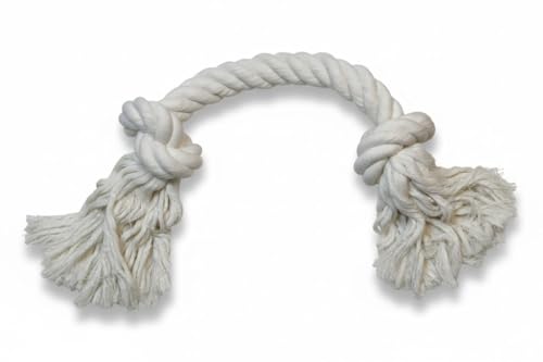 Big TUG Dog Toy. Heavy Duty Cotton Dog Toy, Made with Massive 1-1/2" Rope. White Double Knotted Tug Toy, Extra Large Size for Strong Dogs, Durable Braided Chew Rope with Frayed Ends.