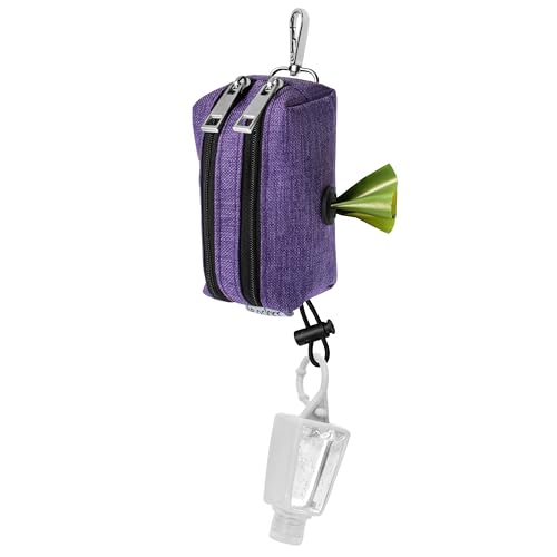Dog Poop Bag Holder for Leashes and Treat Holder with 2 Waterproof Pouches - color: Purple