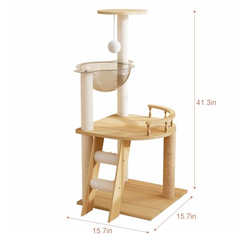 41.3 Inch Modern Solid Wood Cat Tree Tower for Indoor Cats, Multi Level Cat Tower with Sisal Scratching Posts, Clear Acrylic Hammock, Top Perch & Climbing Ladder - color: Style C