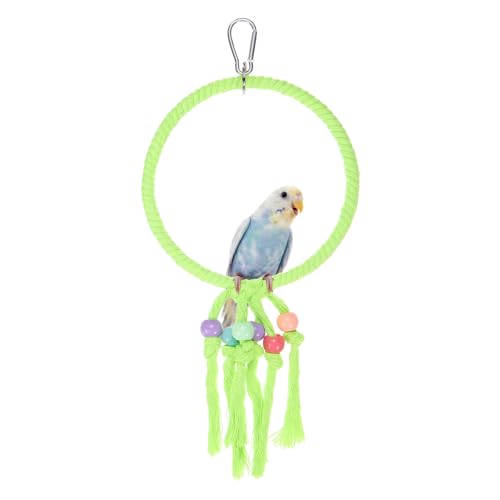 Bird Rope Perch Swing, Rope Ring Perch Standing Pole Accessory Climbing Swing Paw Grinding 14 Inch, (Green) Intended for Parrot/Parakeet/Budgies/Cockatiels/Lovebirds - color: Green, size: 14 Inch