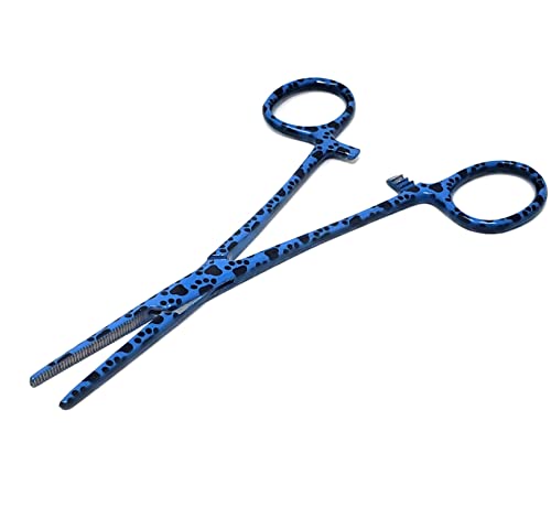 Dog Pet Ear/Nose Hair Puller Grooming Hemostat Locking Forceps Pliers, 5.5" (14cm), Straight (Blue Paws) - color: Blue Paws