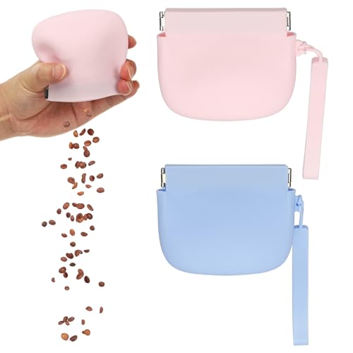 Silicone Dog Treat Pouch, Auto Closure, Pocket Size, Portable Walking Bag for Dog and Cat 4x3 Inch (Blue/Pink, 2Pcs), Intended for Pet Travel/Training/Walking - color: Blue/Pink