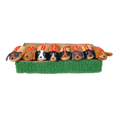 Patchwork Pet Glizzies by The Weens, Interactive Dog Puzzle Toy, 8 Plush Hot Dog Characters, Memory Foam Base, 17 x 8.5 x 3 inches