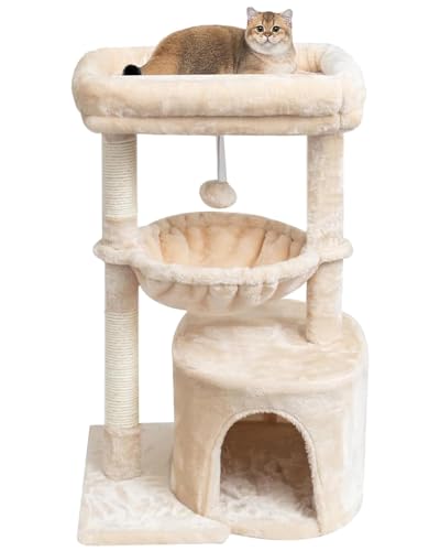 SYANDLVY Small Cat Tree for Indoor Cats, Kittens Condo with Scratching Post - color: Beige