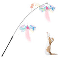 Pawaboo Cat Feather Wand Interactive Toy, 2 Feathers + 1 Wand with Bell - color: Pink Butterfly