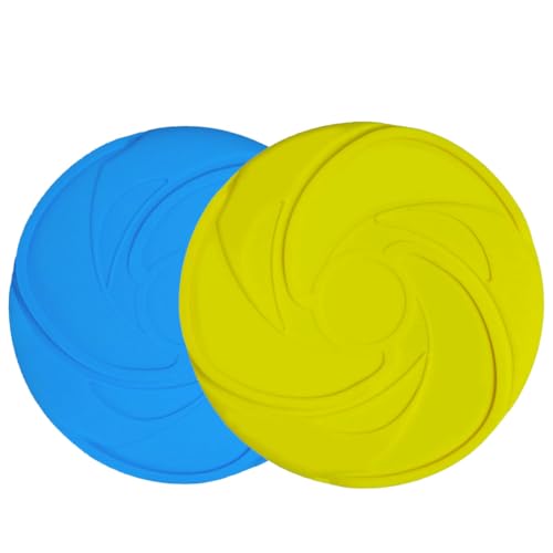 AMAZING TOYZ Dog Flying Discs 2 Pack Yellow and Blue Frisbee for Dog Toys, Soft Rubber Interactive Fetch Toy for Small Medium Large Dogs - Safe for Teeth and Chewers 20cm
