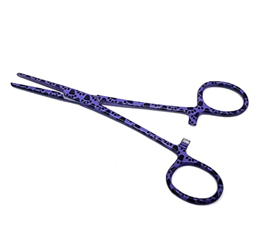 Dog Pet Ear/Nose Hair Puller Grooming Hemostat Locking Forceps Pliers, 5.5" (14cm), Straight (Purple Paws) - color: Purple Paws
