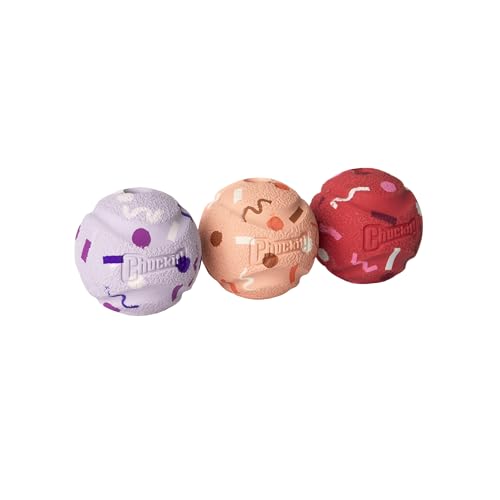 Chuckit! Birthday Fetch Medley Dog Balls, Small (2"), Pack of 3 – Bouncy Birthday‑Scented Rubber Fetch Balls for Dogs Up to 20 lb – Durable Small Dog Toys for Active Play - size: Small 2"