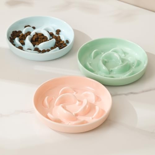 Ceramic Slow Feeder Cat Bowl, 6.3'' Wide Whisker Friendly Cat Puzzle Feeder - color: Bowl-Pastel Pink, size: 1.2"H Standard