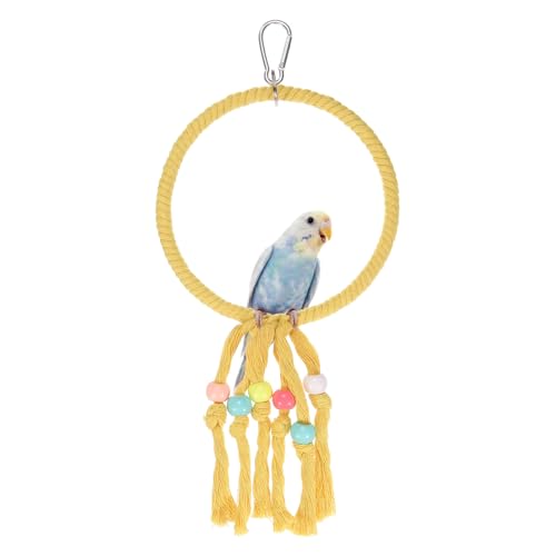 Bird Rope Perch Swing, Rope Ring Perch Standing Pole Accessory Climbing Swing Paw Grinding 14 Inch, (Yellow) Intended for Parrot/Parakeet/Budgies/Cockatiels/Lovebirds - color: Yellow, size: 14 Inch