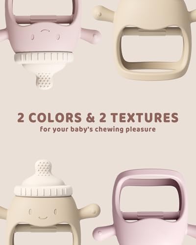 ChooKaChoo 2 Pack Baby Teething Toy for Over 3 Months, Food Grade Silicone Teething Mitten, Anti Dropping Wrist Hand Teethers Baby Chew Toys for Sucking Needs, BPA Free (BabyBottle Pink) - color: BabyBottle Pink