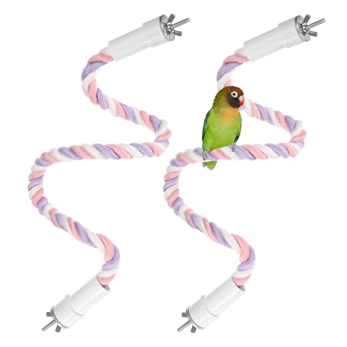 M METERXITY 2-Pack Rope Perches for Bird Cages, 23.6 in Length Comfort Grip Flexible Rope Perch Beak & Paw Grinding for Parrots/Cockatiels/Parakeets, Bird Platform Sand [Pink Purple] - color: Pink Purple, size: 23.6 in
