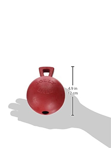 Jolly Pets Tug-n-Toss Heavy Duty Dog Toy Ball with Handle, 4 Inches/Petite, Red - color: Red, size: 4 inches/Petite