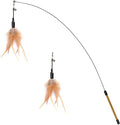 Pawaboo Cat Feather Wand Interactive Toy, 2 Feathers + 1 Wand with Bell - color: A-Brown