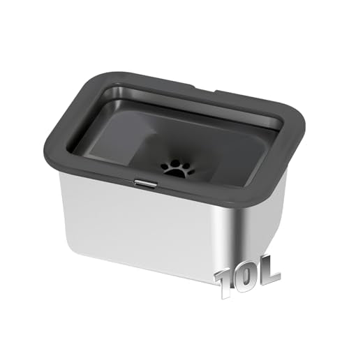 Marchul 10L Stainless Steel No Spill Water Bowl for Dogs, Slow Water Bowl for Large Dogs Anti Slip, No Splash Mess Proof Water Dispenser for Sloppy Drinkers Indoor Outdoor - size: 10L