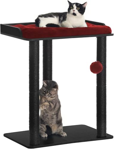 FourFurPets Modern Cat Tree for Large Cats, Full Sisal Cat Scratching Post - color: Black&Red, size: 22"L x 15.7"W x 26.7"H