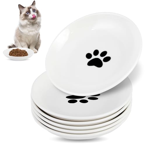 6 Pack Cat Food Bowl, Ceramic Cat Bowls, Anti Whisker Fatigue Cats Bowl Set - color: White-E