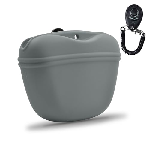AUDWUD Silicone Dog Treat Pouch with Clicker Magnetic Closure Secure Clip - color: Light grey, size: 1 Pack
