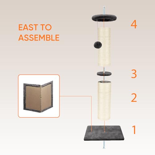 PAWSCRAT 32-Inch Tall Cat Scratching Post, 5-Inch Diameter, Sisal, Grey - color: Gery