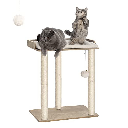FourFurPets Modern Cat Tree for Large Cats, Full Sisal Cat Scratching Post - color: Greige, size: 22"L x 15.7"W x 26.7"H