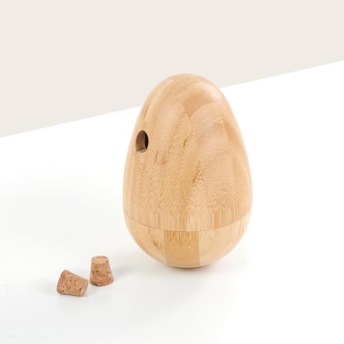 LOOBANI Bamboo Treat Dispenser Wobble Toys Enrichment Puzzle Food Dispenser Ball Toy IQ Training for Small Medium Dog