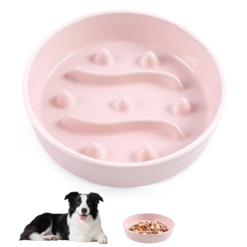Ceramic Slow Feeder Dog Bowls,1.5 Cups Dog Food Dish for Medium& Large Dogs - color: Pink-L