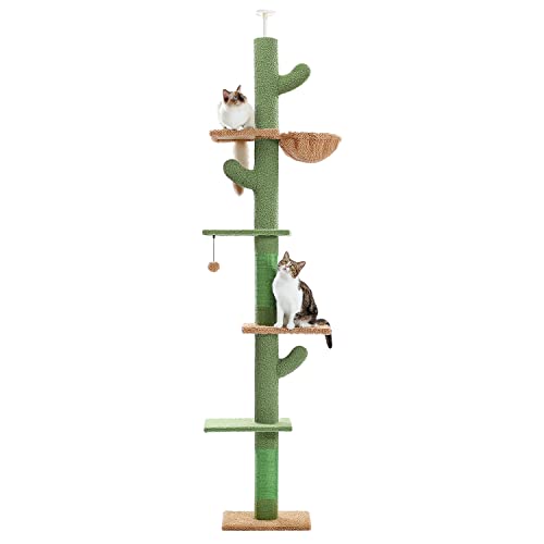 PAWZ Road Cactus Floor-to-Ceiling Cat Tree 5-Tier Cat Tower with Hammock - color: Green, size: Free Stand