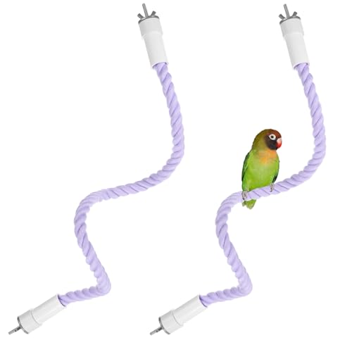 M METERXITY 2-Pack Rope Perches for Bird Cages, 23.6 in Length Comfort Grip Flexible Rope Perch Beak & Paw Grinding for Parrots/Cockatiels/Parakeets, Bird Platform Sand [Purple] - color: Purple, size: 23.6 in