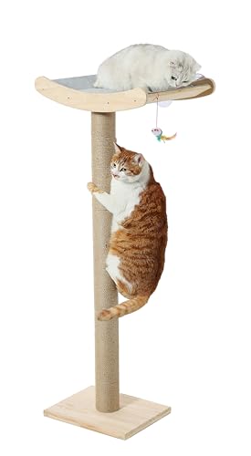 Cat Window Perch with Scratching Posts, 46-Inch Wooden Tree for Large Cats - size: Large