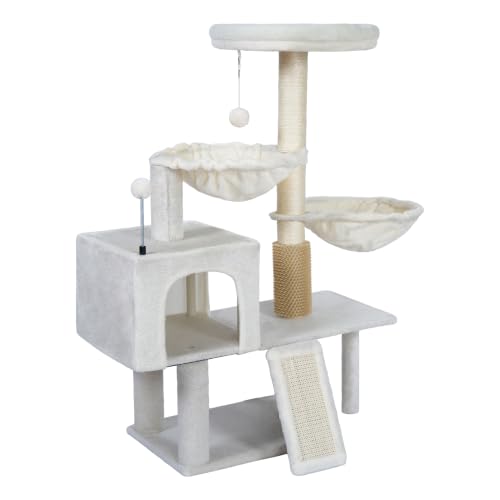 Smouatou Cat Tree with Cat Condo and Two Hammocks, Cat Tower with Scratching Posts and Scratching Pads Cat Toys, Beige - color: Beige2, size: Small