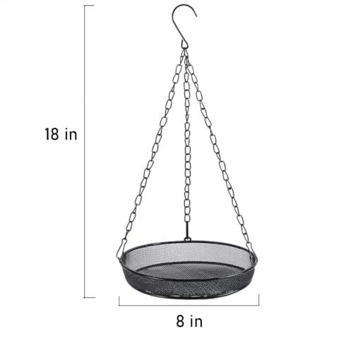 2 Pack 8" Diameter Hanging Bird Feeder Tray Round Metal Mesh Seed Container Outside Garden Decoration Backyard Wild Bird Feeding