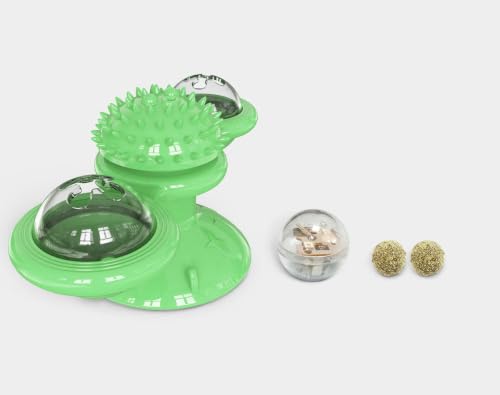 Pet Life ® 'Windmill Fidget' Glass or Surface Suction Cup Grip Spinning and Feeding Interactive Cat Toy with Ball and Catnip - color: Green