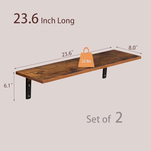 DINZI LVJ Long Wall Shelves, 23.6Inch Wooden Wall Mounted Shelves, Set of 2 - color: Rustic Brown, size: 23.6 Inch