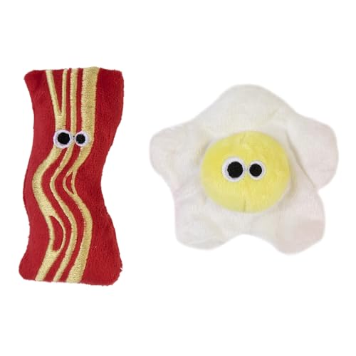 Mad Cat Brunch Buddies Bacon N' Eggs Catnip & Silvervine Cat Toy, 2 Pack - size: Pack of 2