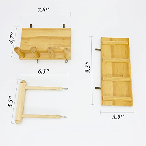 Parrot Climbing Ladder, Bird Wooden Playground with Climbing Ladder Stand, Parrot Play Stand, Bird Swing for Green Cheeks, Small Lovebirds, Goldens, Hamsters, Bird Cage Chew Toy Set
